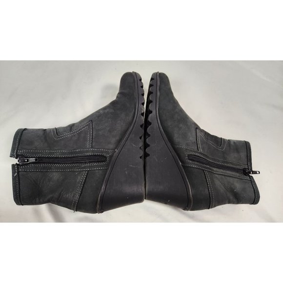 Keys Vera Pelle Women's Sz. 38 Black Leather Side Zip Wedge Ankle Booties - Picture 6 of 10